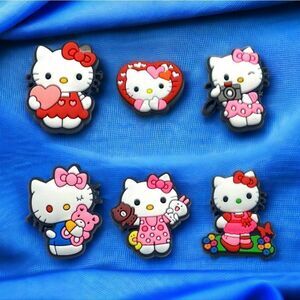 😺 Hello Kitty 6-Pack Shoe Charms White Cat Flip Flop Jewelry Hearts Camera Bear